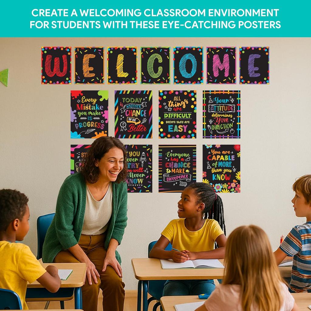 Декоративные 15 досок-меловок "С возвращением в школу", Декорации для классной доски, Вдохновляющие, Матовые ламинированные плакаты - для классной комнаты, школьных коридоров