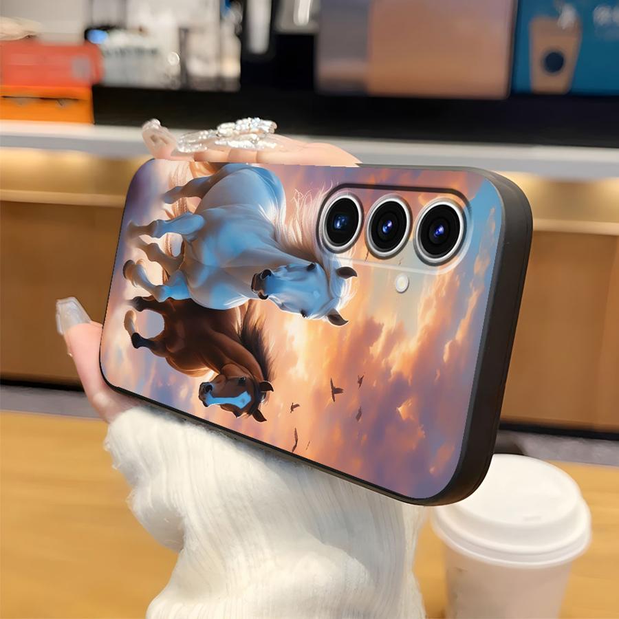 Черный Мягкий Чехол для Телефона с Рисунком Животного Лошади для Samsung Galaxy A40 A16 A10 A12 A70 A05 A06 A30 A15 A20 A13 A50 A17 A04