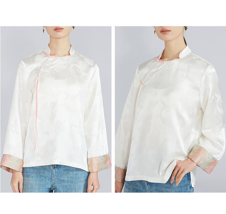 Рубашка из тутового шелка с парчой Сун - 100% натуральный шелк, плотность 35 момми, молодежный национальный стиль, крепдешин