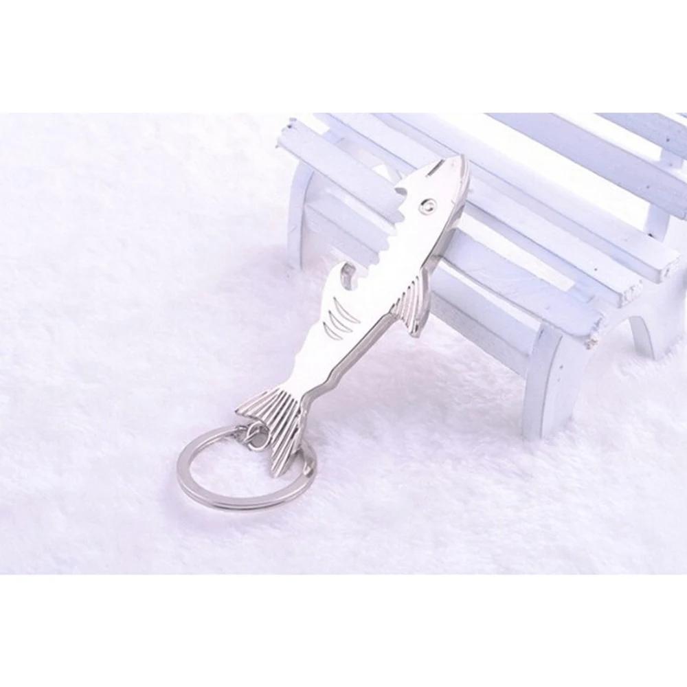 Открывалка для бутылок в форме акулы, брелок из цинкового сплава серебристого цвета, открывалка для пивных бутылок, уникальный креативный подарок, барные принадлежности