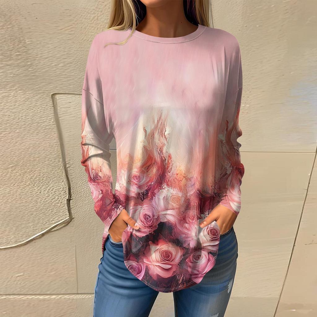 Футболки для женщин, осенние повседневные рубашки с длинным рукавом, толстовка, винтажный топ с графическим принтом, пуловер
