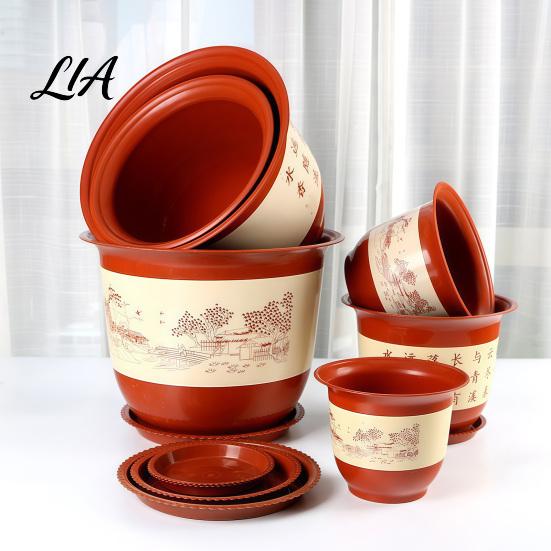 Weather Resistant Planter for Fruit Trees Plastic Flower Pot Large Plants with Drainage Holes & Saucer Tray, Temperature Stable Garden Tub Terrace