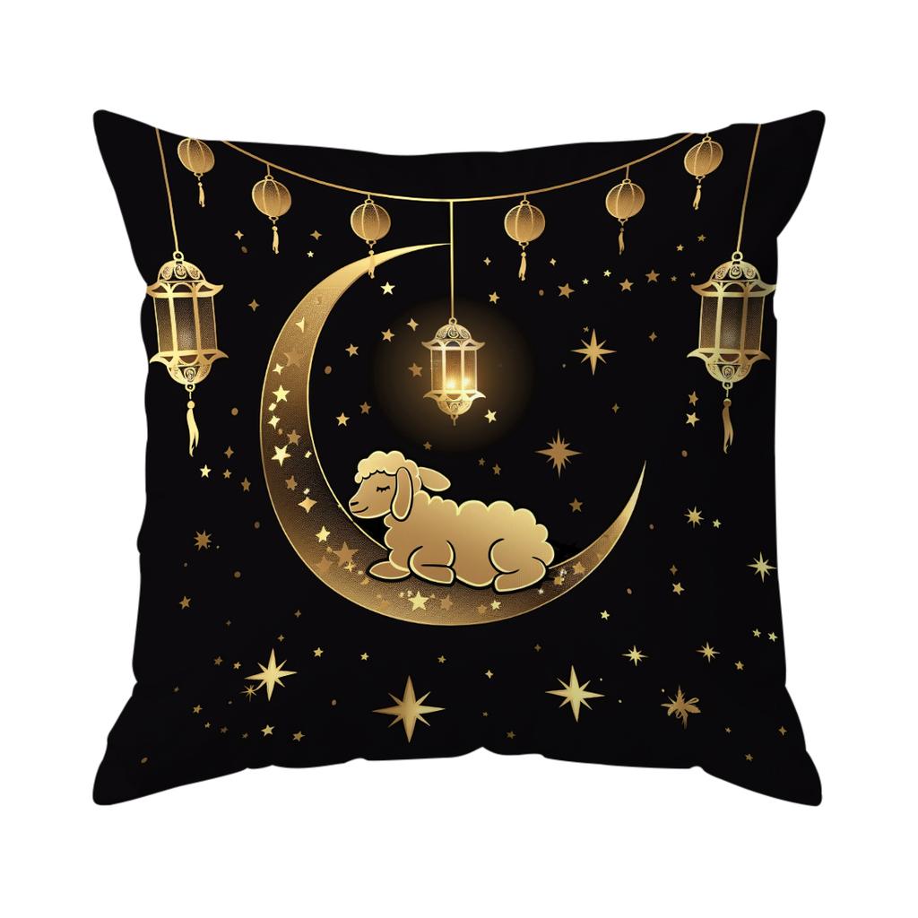 Pcs Golden Moon Lanterns For Eid AlAdha Singlesided Printed Cushion Coversuitable For Living Roombedroomcar Decoration