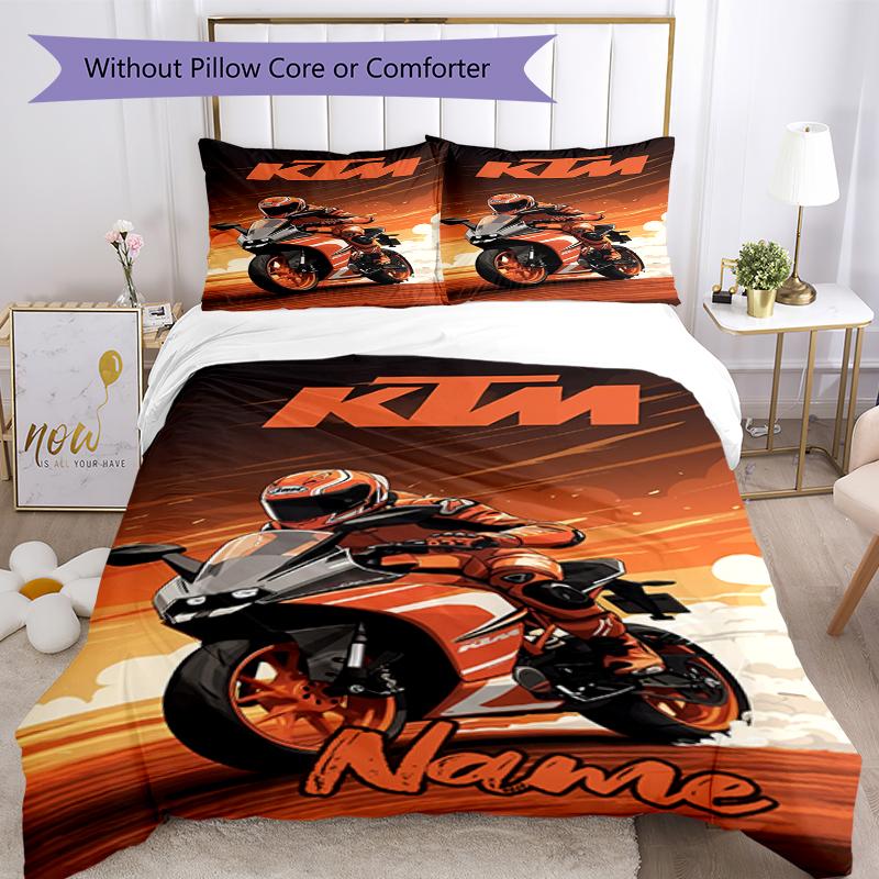 3pcs Custom Name Motorcycle Bedding Set Duvet Cover Closure Includes 1 Duvet Cover & 2 Pillowcases, Soft and Comfortable for All Seasons.