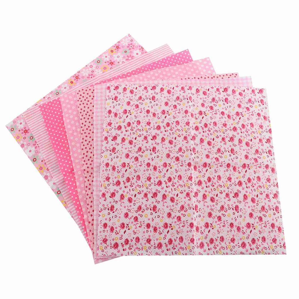 7pcs 25*25cm Cotton Fabric DIY Assorted Squares Pre Cut Bedding Suite Quarters Bundle (Pink)