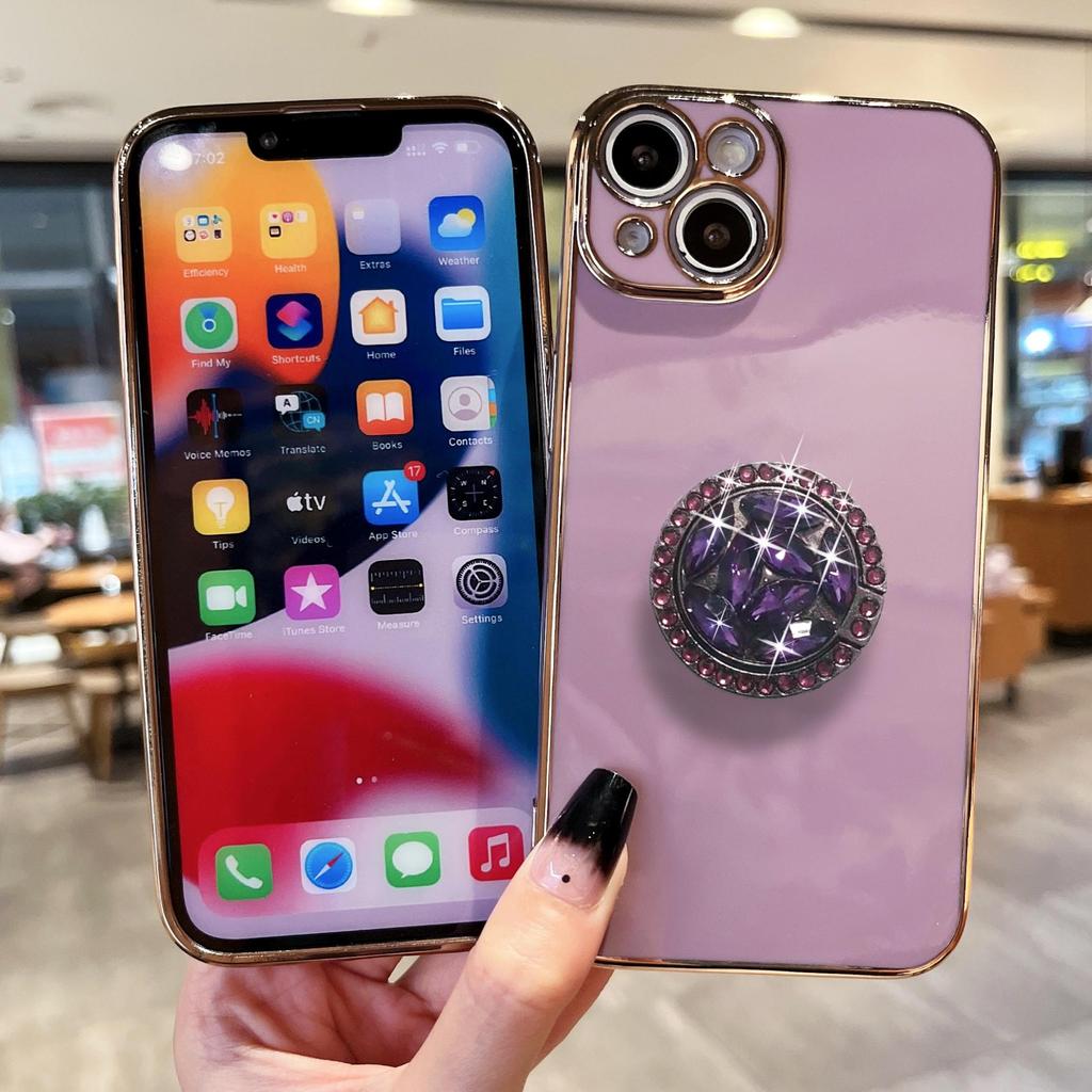 Finger Ring Bling Glitter Diamond Plating Color Bumper Phone Case For iPhone 14 Samsung Huawei Xiaomi Stand Holder Soft Silicone Shockproof Back Cover