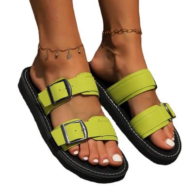 Женская обувь 2024 года, британский стиль, новые женские тапочки, летние тапочки на плоской подошве, женские повседневные пляжные тапочки с римской пряжкой, женские тапочки