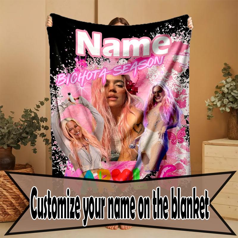 Custom Name Personalized Karol G Print Blanket, Home Decor, Bedroom, Sofa, Camping, Couch, Gifts for Birthday Christmas