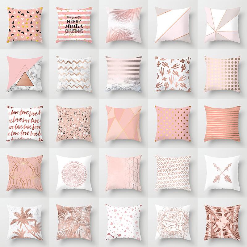 Popular Pink Marble Geometric Series Pillowcases, Home Fabric Sofa Cushion Covers