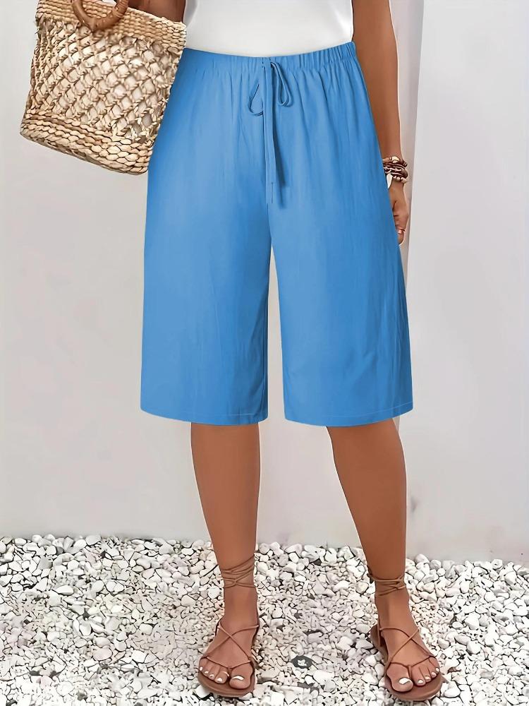 Solid Color Casual Mid Length Womens Five Point Pants