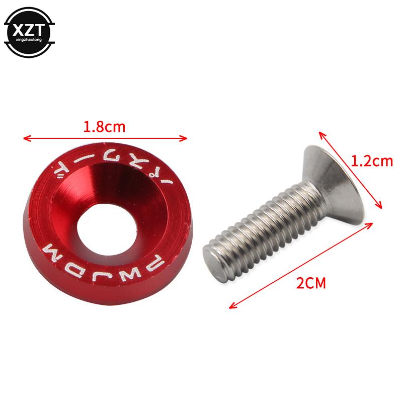 Car Styling 10PCS M6x20mm Red JDM Bolt Aluminum Fender Bumper Washer License Plate Bolt Engine Bay Dress Screw Billet Kit