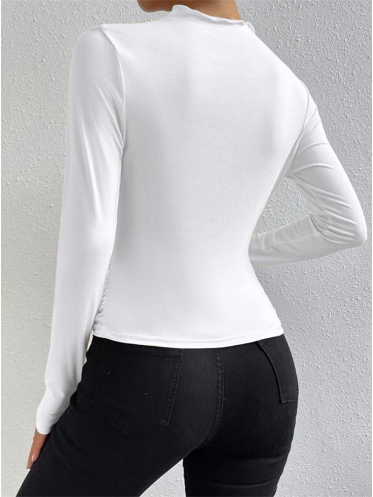 Футболка с длинным рукавом и полувысоким воротником, женская, однотонная, повседневная, майка, модный укороченный топ, женская футболка, сексуальная, уличная одежда 2000 года