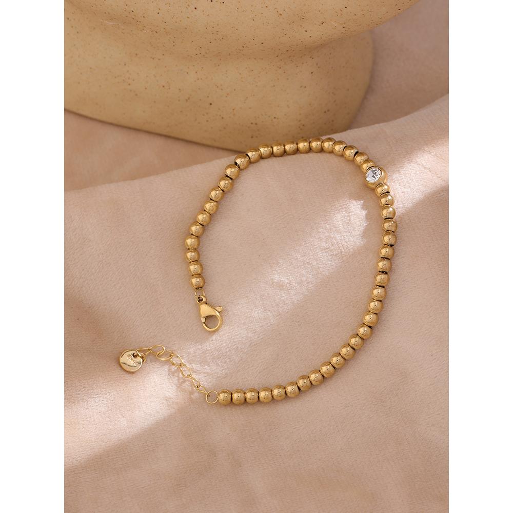 Eetit Stainless Steel Bead Chain Bangle Bracelet for Women Gold Cubic Zirconia Bracelet