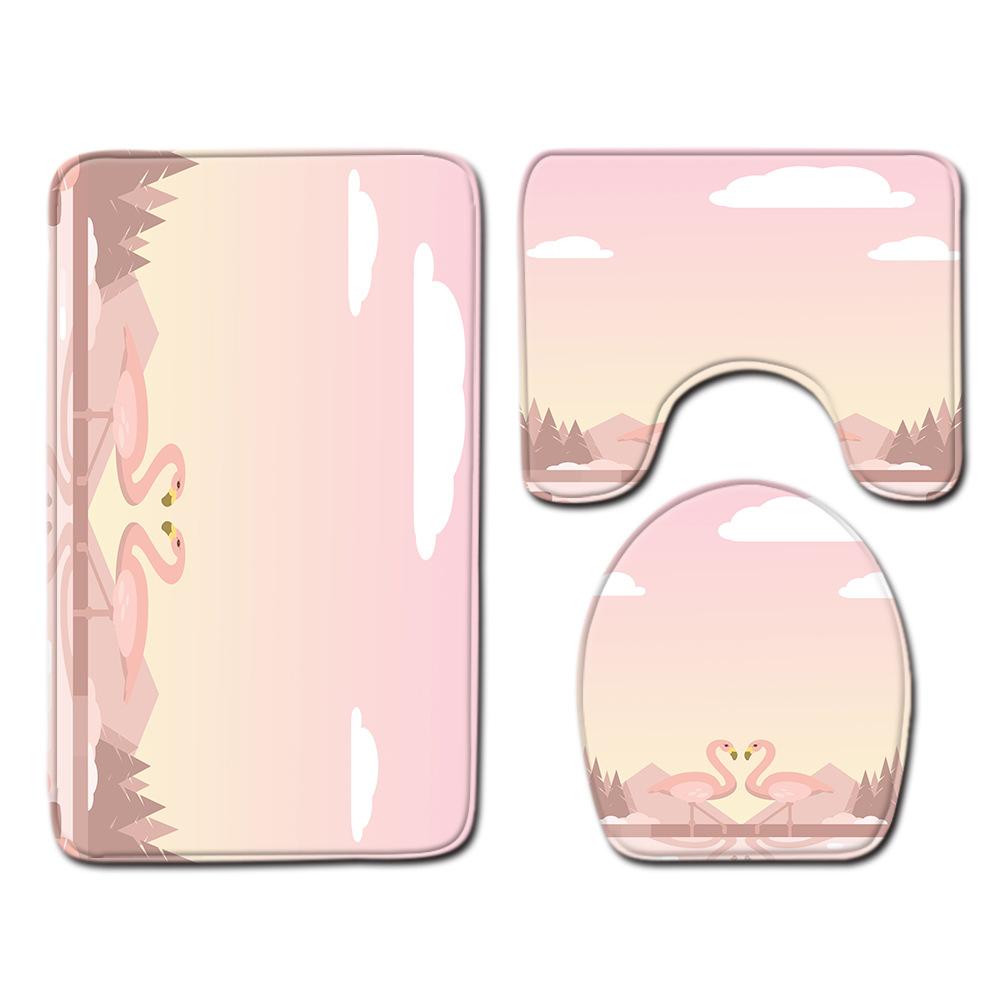 Flamingo Bathroom Toilet Three-Piece Floor Mat Doormat Bathroom Carpet