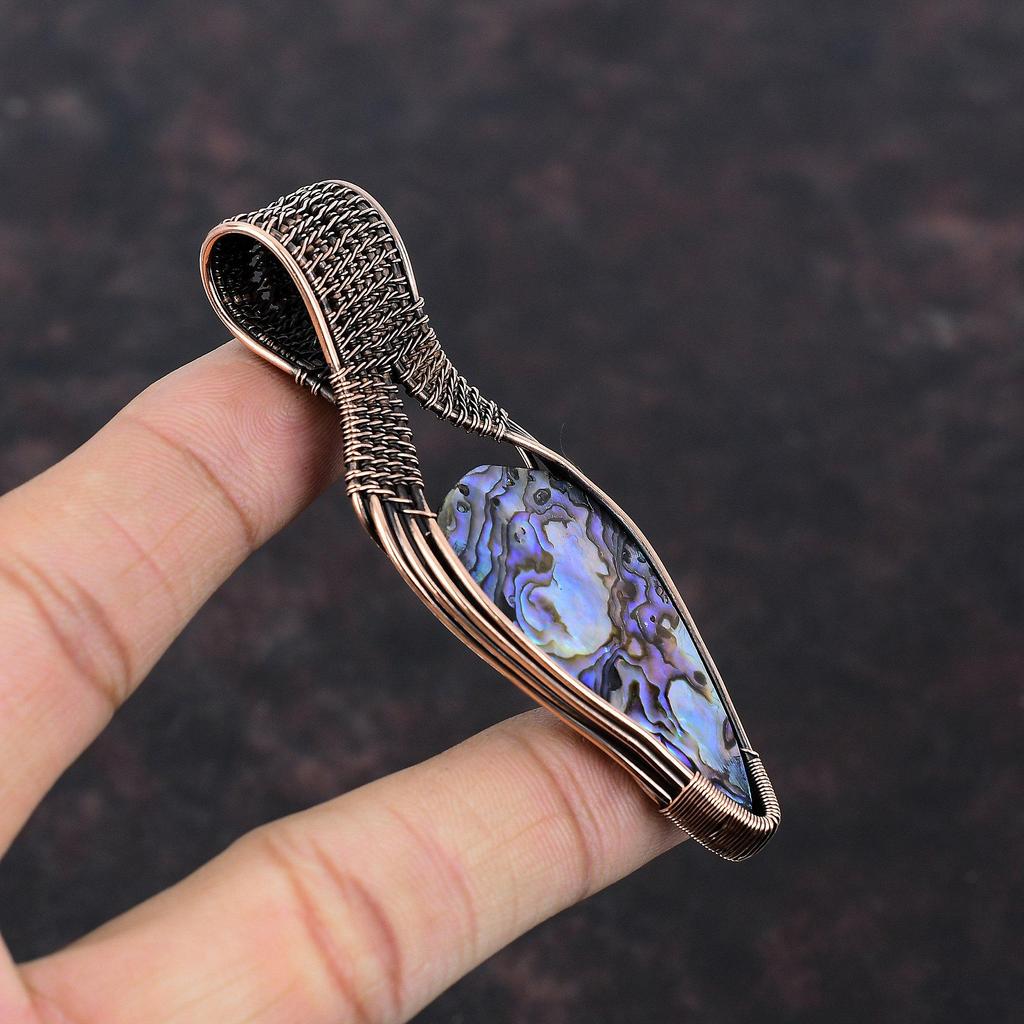 Подвеска из ракушки абалон, подвеска из медной проволоки, драгоценный камень, кулон ручной работы, медные украшения, подарок для нее, украшения из проволоки, лечебный камень