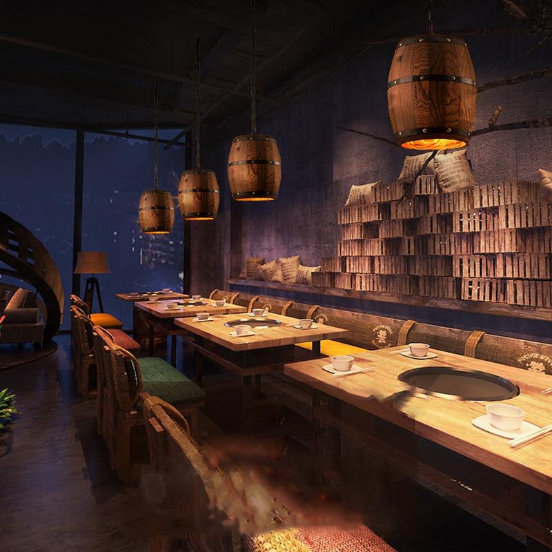 Винтажная ретро светодиодная деревянная подвесная лампа люстра промышленная креативная винная бочка для ресторана бара магазин горячих горшков внутренние светильники