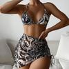 Swimsuit Women's Split Three Piece Dress Stripe Wind Speed Solid Color Halter Printed Bikini Sets