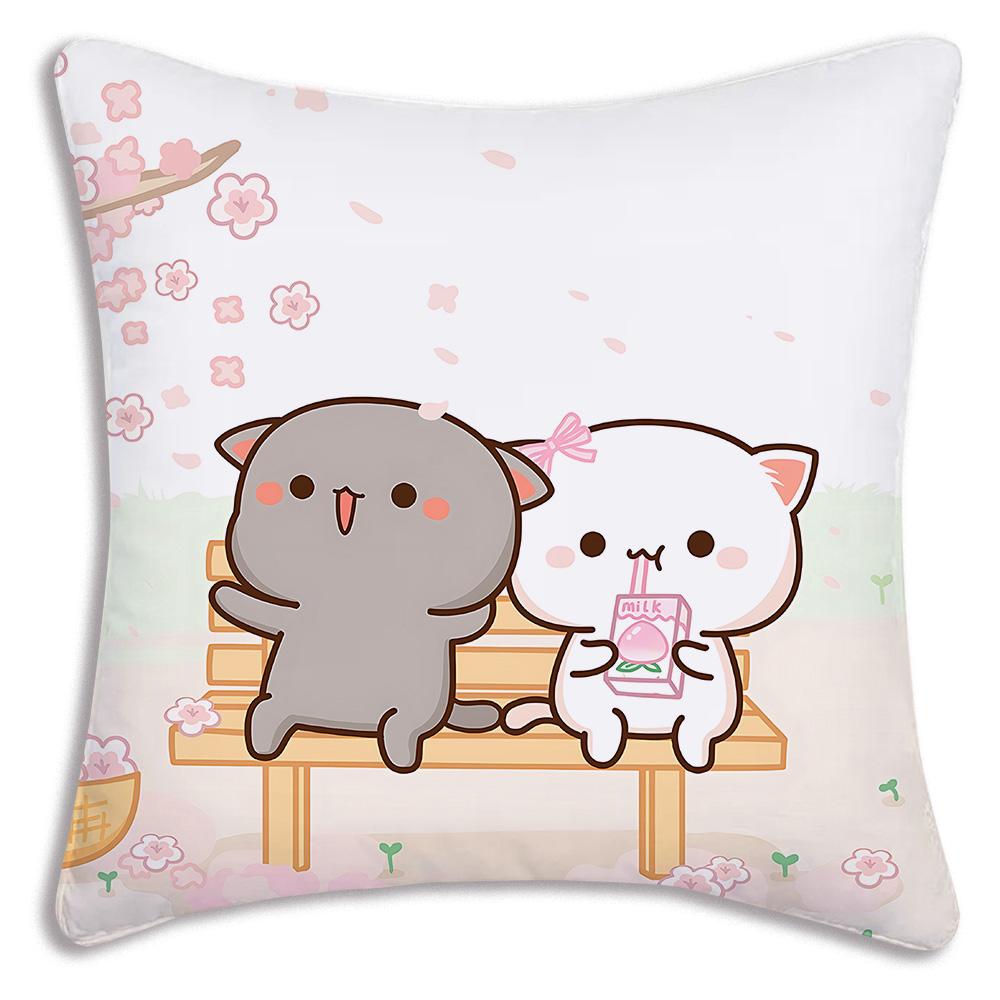 Kawaii Cute Peach Mochi Cat Pillow Covers Cartoon Sofa Decorative Home Double-Sided Printing Short Plush Cute Cushion Cover