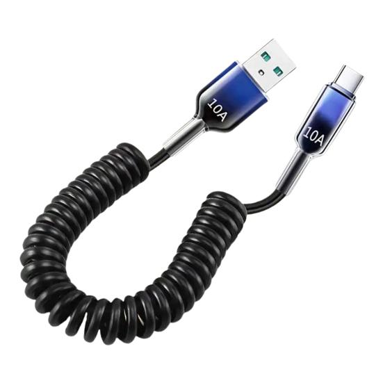 Yousheng 100cm 120W USB-C to USB-C Cable 10A Coiled Retractable Spring Car Charger Fast PD Charging Cable for Phone