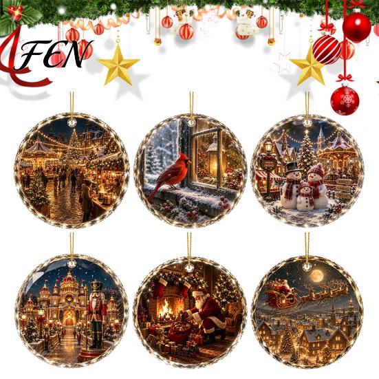 Artistic Holiday Ornament Christmas Landscape Scene Acrylic for Tree Decor, Decorative Winter Figurine Hanging Keepsake Party And Seasonal Home