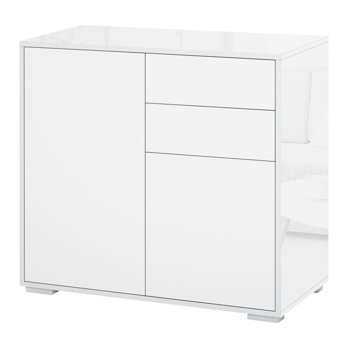 Buffet de rangement - HOMCOM - meuble commode armoire 2 tiroirs 2 placards étagères réglables - bois - 79x36x74cm - blanc