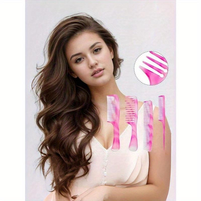 1/4 Pieces Pink Hair Comb Set - Multifunctional Hair Comb, Wide Tooth Comb, Fine Tooth Comb, Mouse Tail Comb And Double Headed Comb