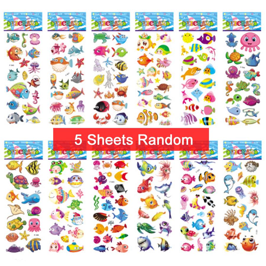 5 Sheets Kids Stickers Puffy Stickers for Children Birthday Christmas New Year Gift for Girl Boy Scrapbooking Cartoon Stickers