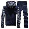 2 шт./компл., мужское зимнее пальто, брюки, костюм с капюшоном, толстые мягкие плюшевые карманы, длинные рукава, камуфляжный принт, ветрозащитный, теплый, эластичный пояс, шнурок для мужчин