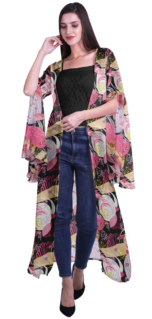 Moomaya Пляжная накидка с открытым передом из принтованного жоржета и разрезами на рукавах