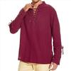 Shirt Long-sleeved Hippie Casual Beach Stand Collar Shirt New Men's New Design Lace-up Cotton Linen Henry