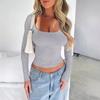 Women's Y2K Slim and Skinny Solid Colour U Neck Long Sleeve Top
