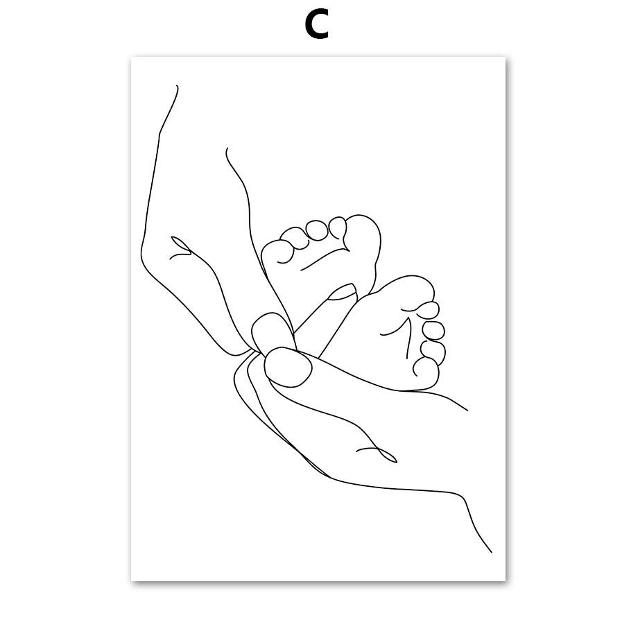 Абстрактные Линии Семья Родитель-ребенок Скандинавские Постеры Черно-белое Настенное Искусство Холст Живопись Настенные Картины Для Декора Гостиной