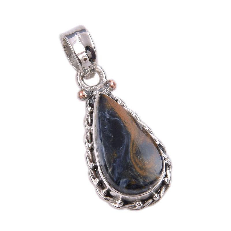Natural Pietersite Gemstone 925 Solid Sterling Silver Jewelry Pendant 1.25" Q1D60