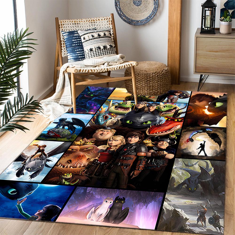 Dragons And Heroes Adventure Themed Anti-Slip Rugs - Polyester Home Decor, Suitable for Bedrooms, Living Rooms, Doorways, Studios, and Decorations