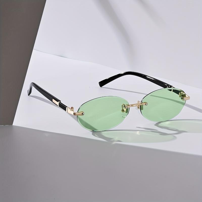 Винтажные овальные безободковые модные очки для мужчин и женщин - Шикарные черные металлические акценты, доступны в нескольких цветах