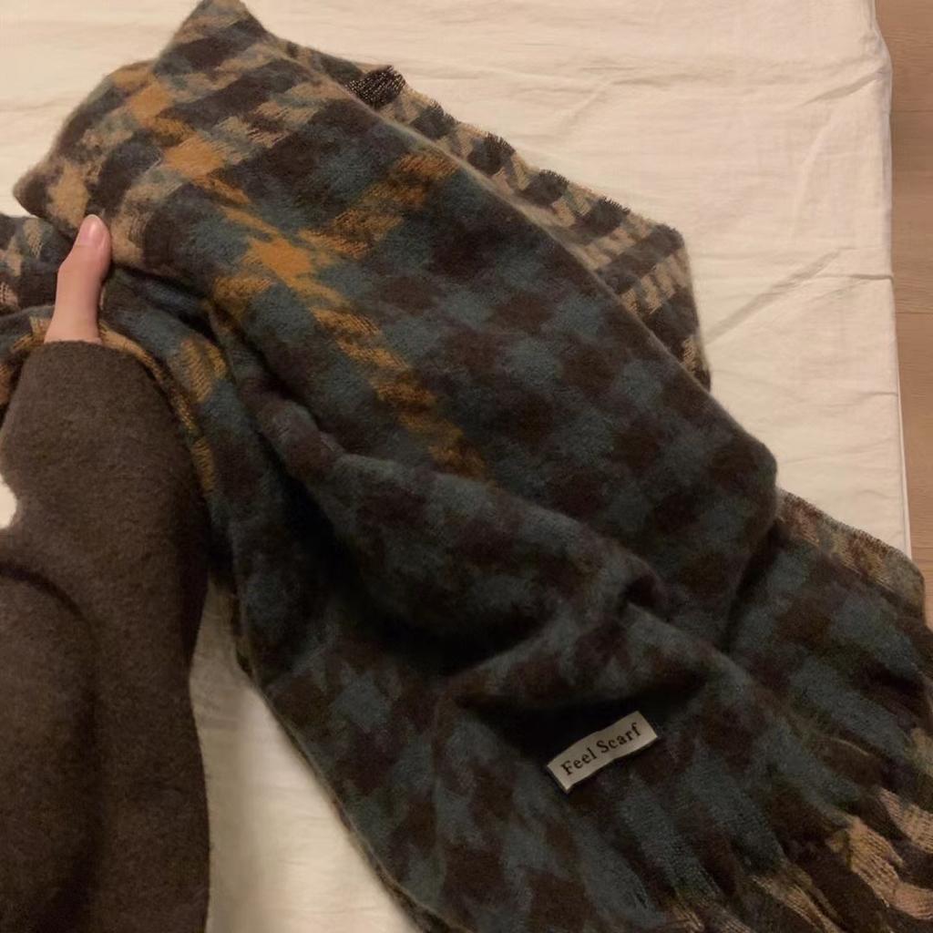 Winter Contrast Plaid Scarf Couple Plaid Shawl Versatile Temperament Warm Houndstooth Scarf Women Versatile Korean Style