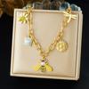 316L Stainless Steel Pearl Inlay Yellow Bee Lotus Sunflower Dragonfly Pendant Necklace Women New Trend Neck Chain Gifts