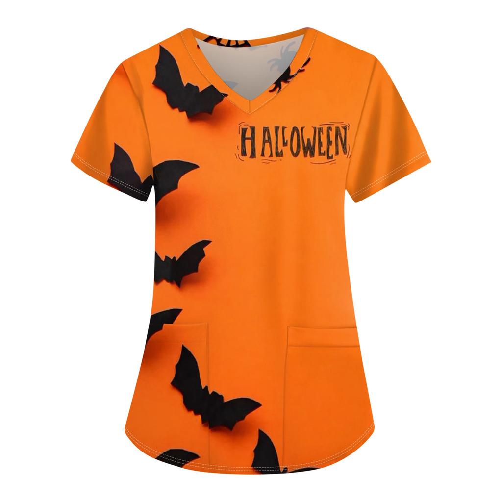 Женская униформа для кормящих мам с v-образным вырезом и принтом на Хэллоуин