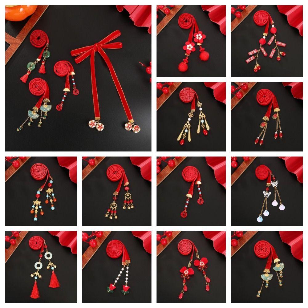Tassel Satin Red Long Headband Butterfly Girls Ribbon Head Rope Chinese Long Hairband Festival