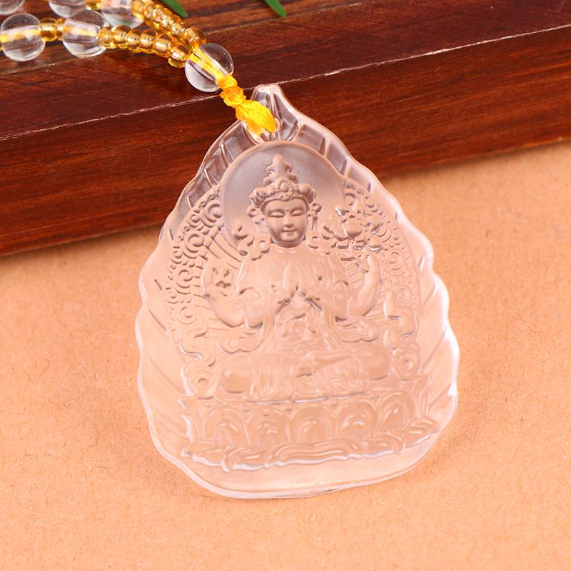 Blue White Gold And Yellow Crystal Carved Buddha Bodhisattva Pendant Necklace Jewelry Charm Aura Amulet Gift For Men Women