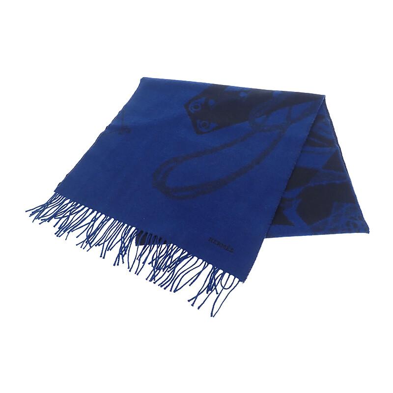 HERMES   Scarf blue/black cashmere Women