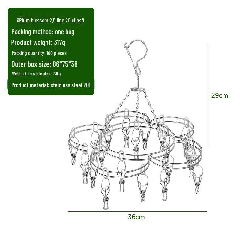 Сушильная стойка для носков Kaiwang из нержавеющей стали с несколькими зажимами и 20 колышками