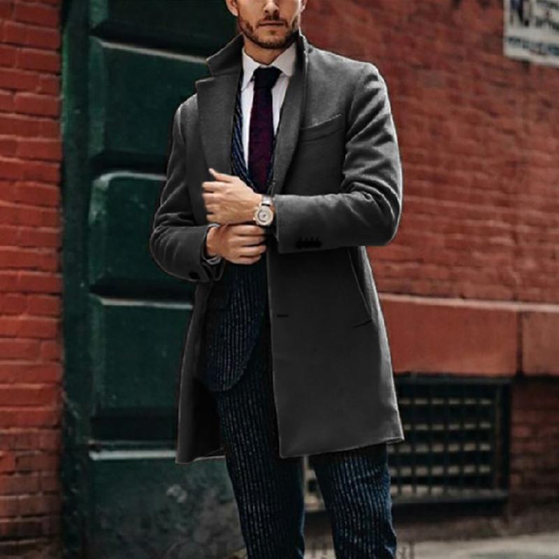 Модное британское мужское шерстяное пальто с длинным рукавом на осень и зиму