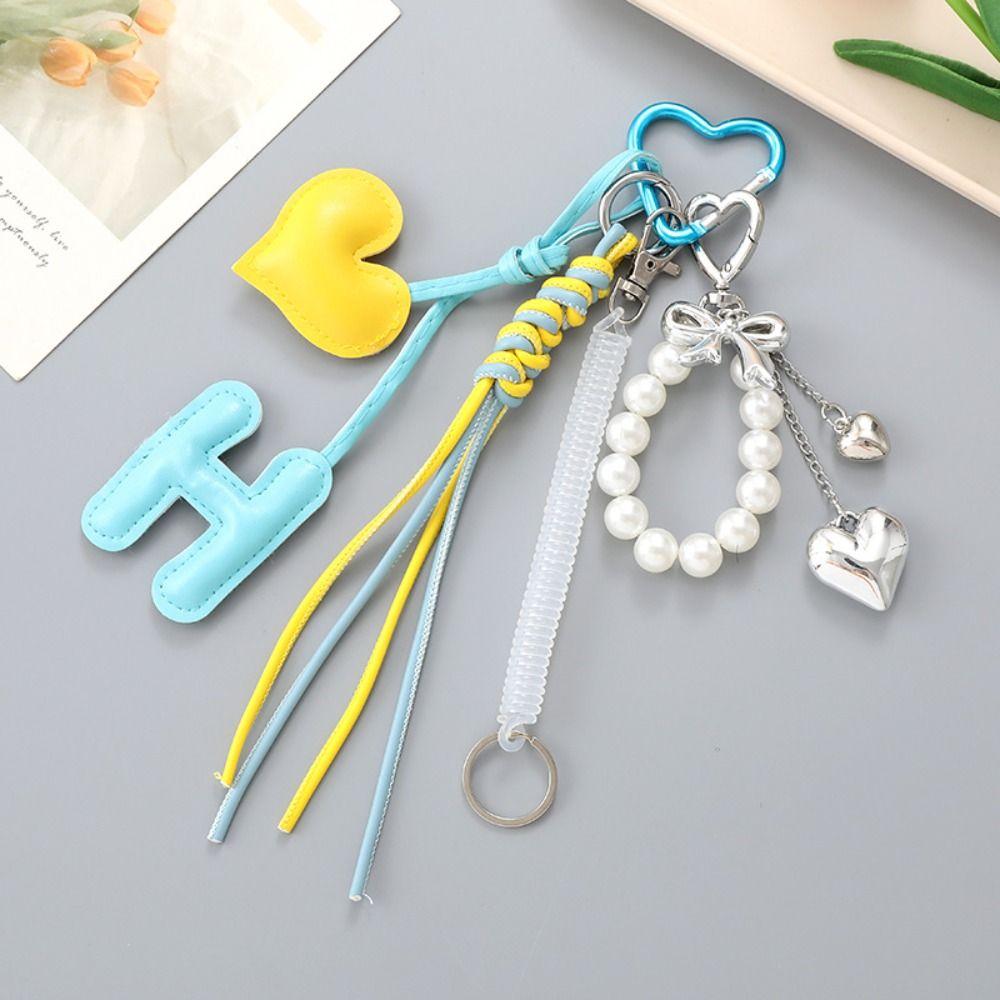 Keychain Heart Pendant Key Ring Korean Style Y2k Bag Pendant Sweet Braided Rope Bag Charm Couple