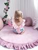 Play mat for children 100cm round with ruffles, Velvet Soft Olive