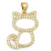[L4385] - Gold Plated Pendant 'Beauty Cat' White Gold - 22x15 Mm