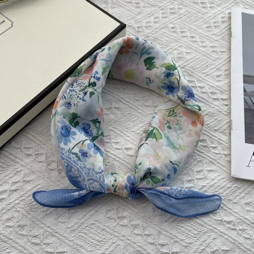 Floral Print Pattern Hair Scarf Double Sides Head Handkerchief Silk Scarf  Spring Summer Fall