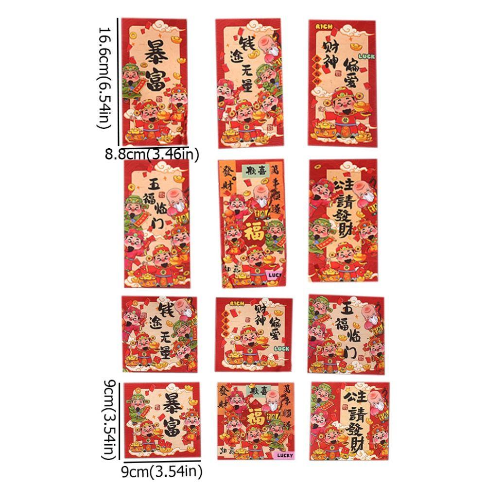 12pcs/set Traditional Lucky Red Envelope Cartoon Fortune Hongbao Red Packet Spring Festival
