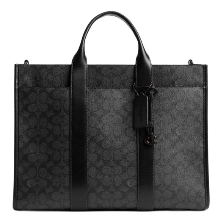 Coach Wesley 41 Logo Zip Closure Tote Bag Unisex Tote Bag Charcoal-Gray CY772-CHR