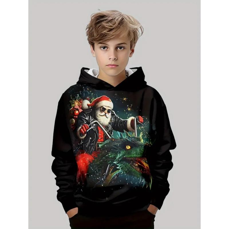 Christmas Children's Hoodie Santa Claus Print Boy Girl Sweatshirt Fashion Cartoon Kids Clothes Holiday Party Children's Clothing